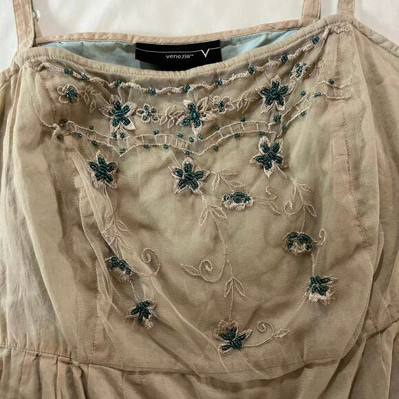 Vtg Y2K 2000s Plus Mesh Overlay Tank Top Floral Embroidery Beaded Wmns 22 - Picture 2 of 5